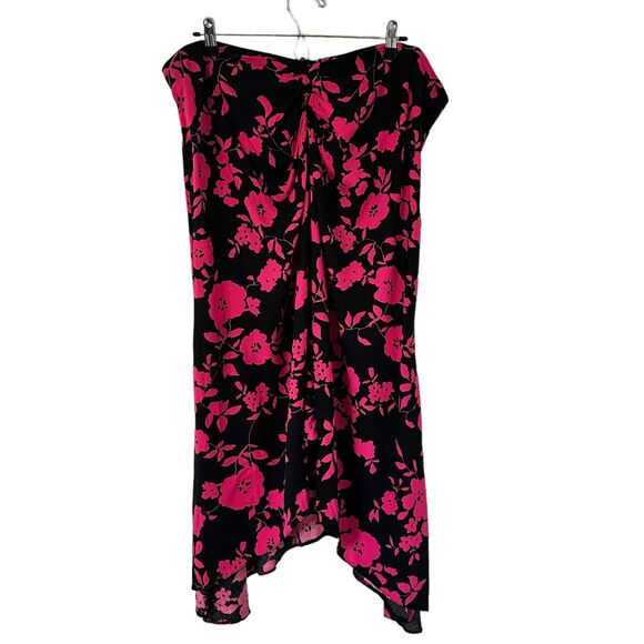 ASOS Design Curve Black Pink Floral Asymmetrical Ruched Midi Skirt Size 16 - Picture 2 of 9